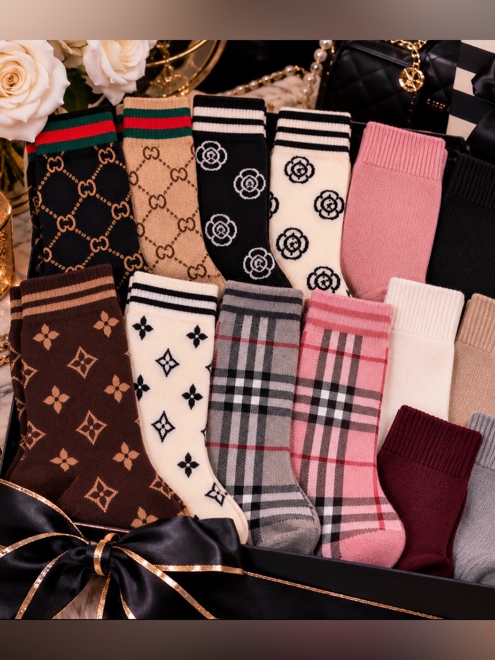 Assorted Patterned Crew Socks - Random Pull of 3 pair.